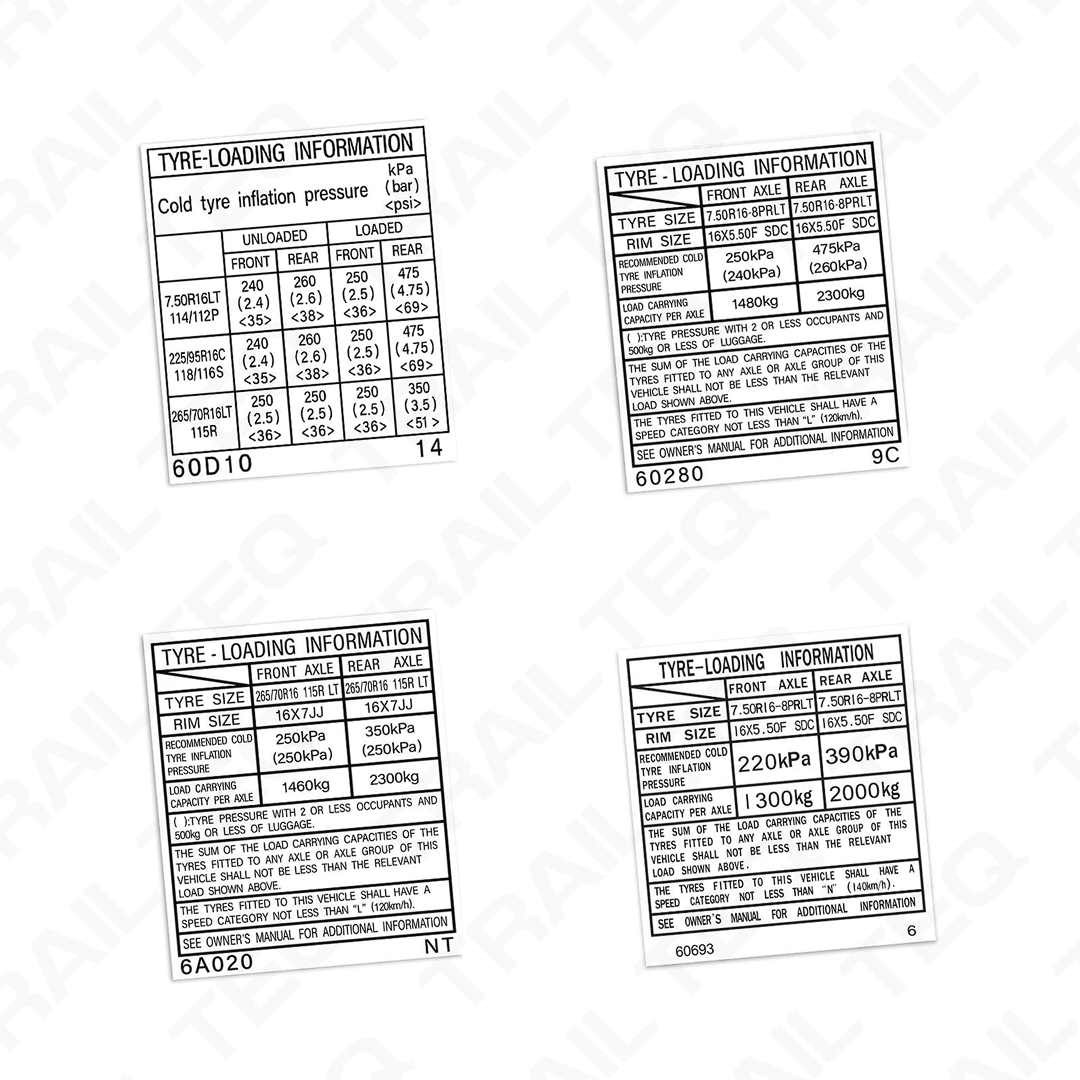 Replacement Tyre Placard (Long Wheel Base Models) - 70 Series Landcruiser