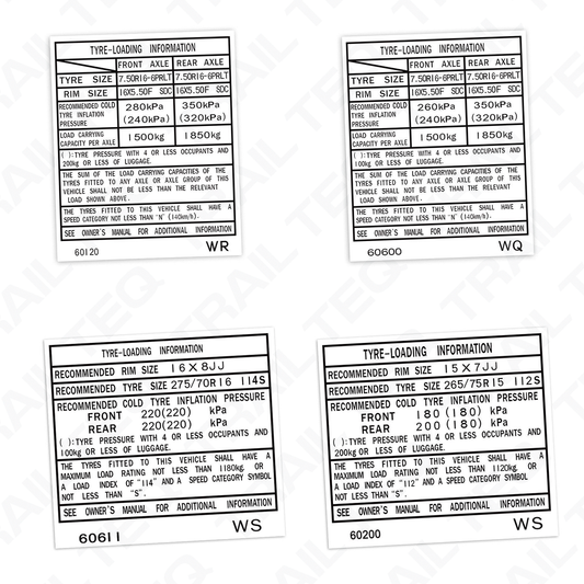 Tyre Information Placard - 80 Series Landcruiser