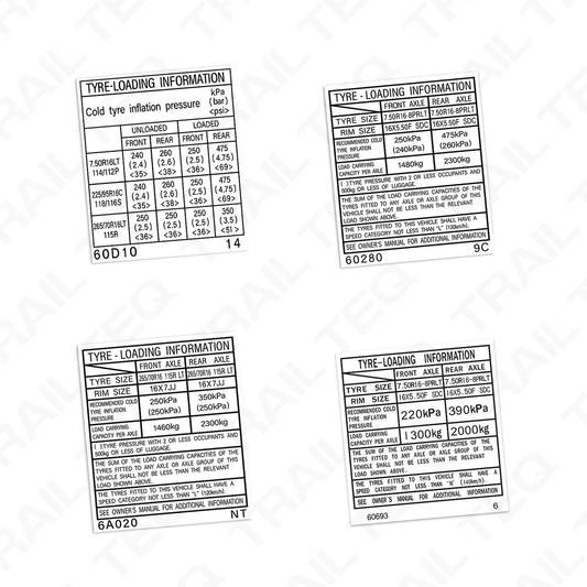 Replacement Tyre Placard (Long Wheel Base Models) - 70 Series Landcruiser